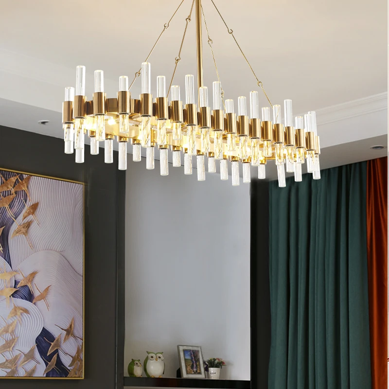 Modern Crystal Chandelier Luxury Designer Simple Rectangular American Restaurant Chandelier