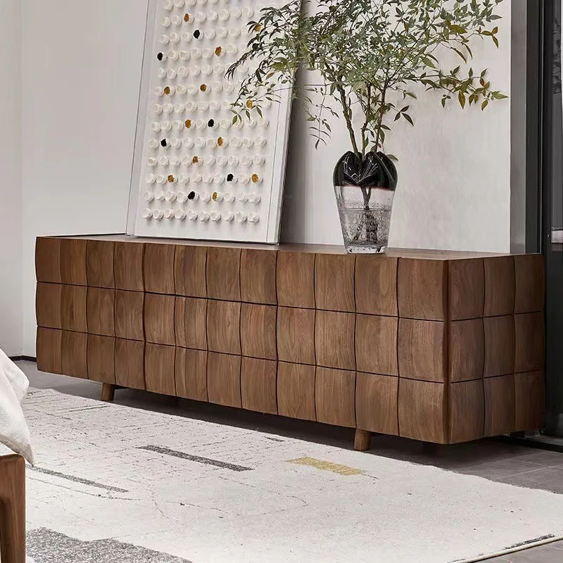 North American black walnut TV cabinet, bedroom tall audio-visual cabinet, living room low cabinet, Italian minimalist solid woo