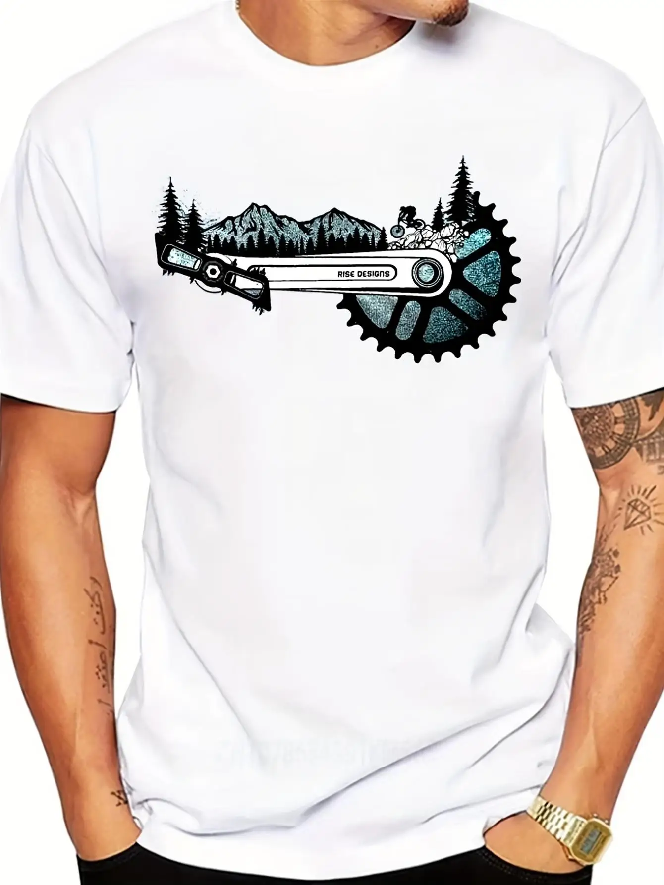

Bike Chainring Mountain Biker Graphic T-Shirt Breathable Casual Cotton Round Neck Tee for Men