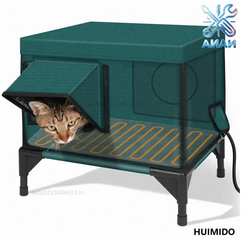 Clawsable Indestructible Heated Cat House for Outside Cats Winter Weatherproof, Safe Escape Door Insulated Outdoor Cat Shelter