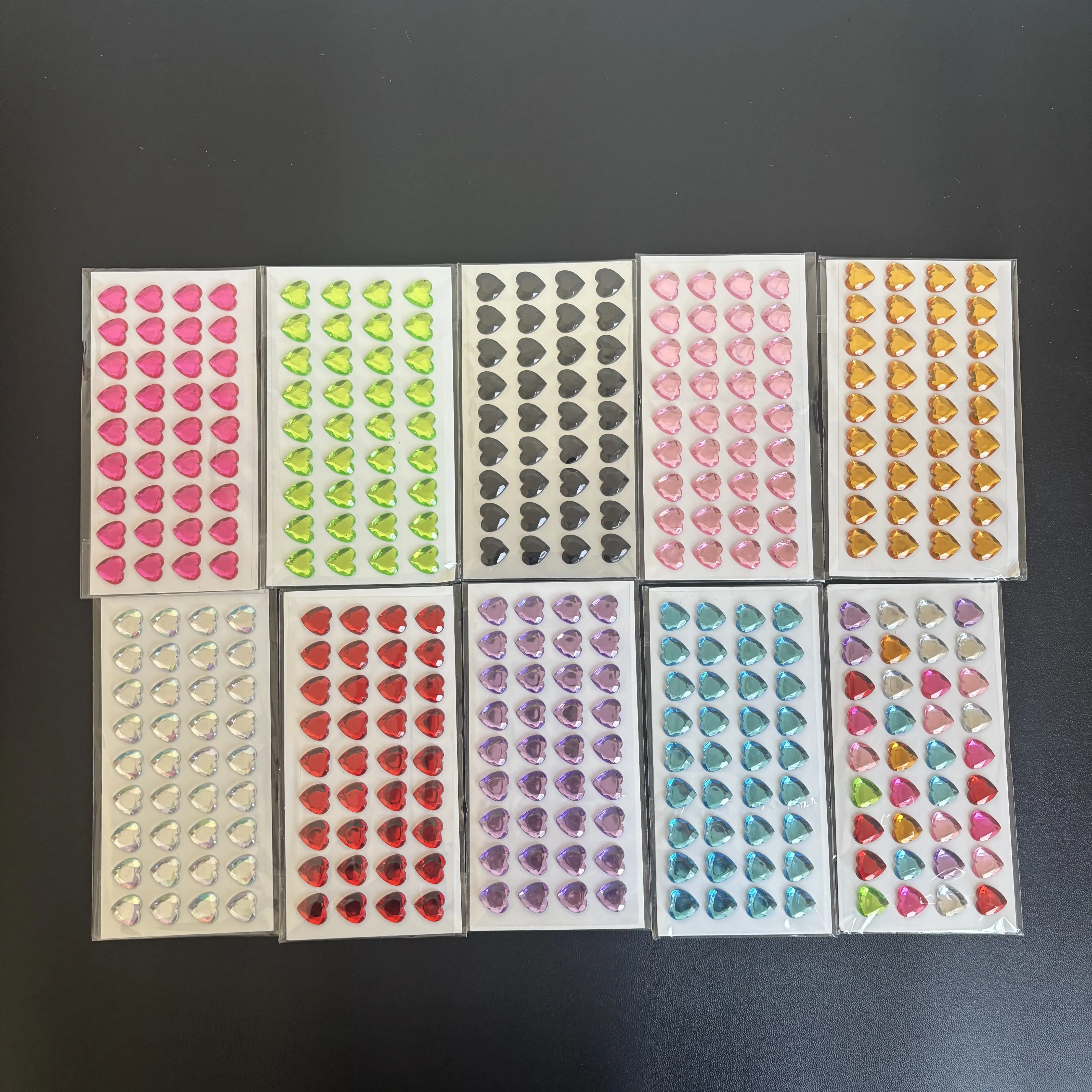 10 Pieces of Rectangular Heart Stickers; Multi-Colored Shiny Stickers; Forehead Decoration Stickers; Item Stickers; Shiny Gem Stickers