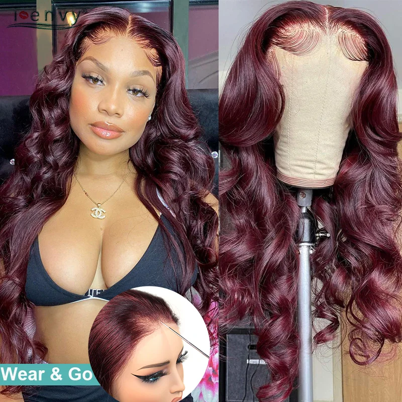 

Red Burgundy Colored Glueless Human Hair Wigs Body Wave 9X6 Lace Frontal Wig Pre Pluck Ginger Blonde Wear And Go Lace Front Wig