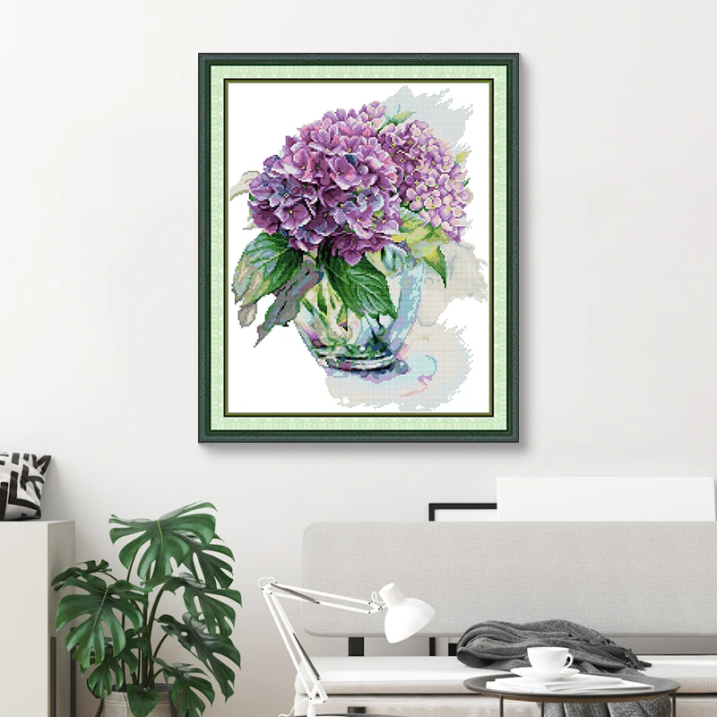 Joy Sunday Cross Stitch Kit Hydrangea HD Pattern Aida 16CT 14CT 11CT Counted Printed Canva DIY Embroidery Kits Home Decor New