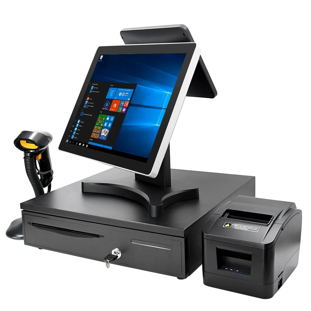 

15 Inch Built-in 10 Inch Customer Display All in One Touch Screen Pos Systems Cash Machines Pos Hardware Manufacturers
