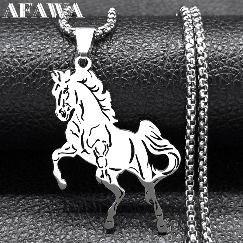 Aesthetic Horse Animal Necklace for Women Men Stainless Steel Silver Color Lucky Collar Party Wedding Gift Jewelry N3224S02