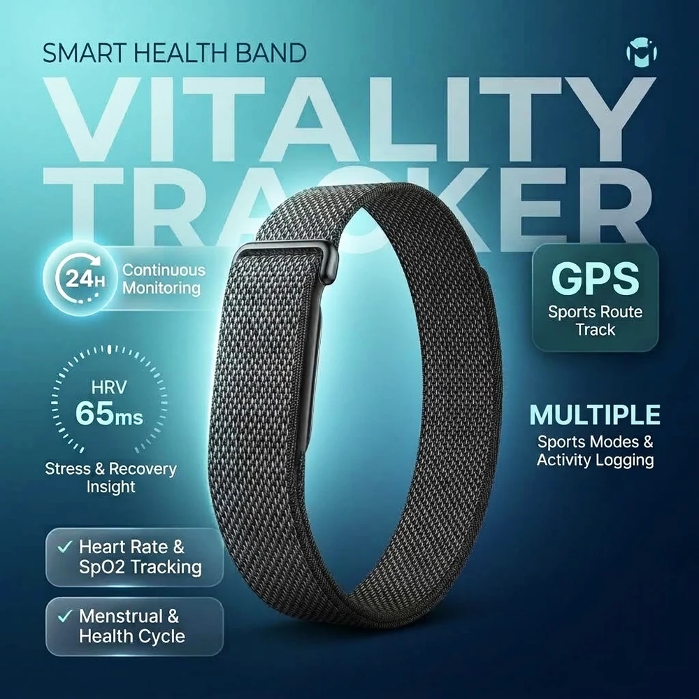 New Smart Health Band Heart Rate Monitor Sleep Tracking Blood Oxygen HRV Stress Monitoring GPS Sports Activity Records Bracelet