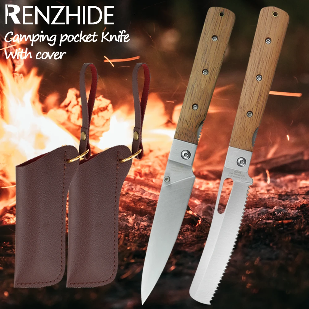 

RZD Camping Pocket Folding Knife Stainless Steel 440A Bread Knives Hiking Ultra Sharp Paring Fruit Knife Cover Sheath Tools