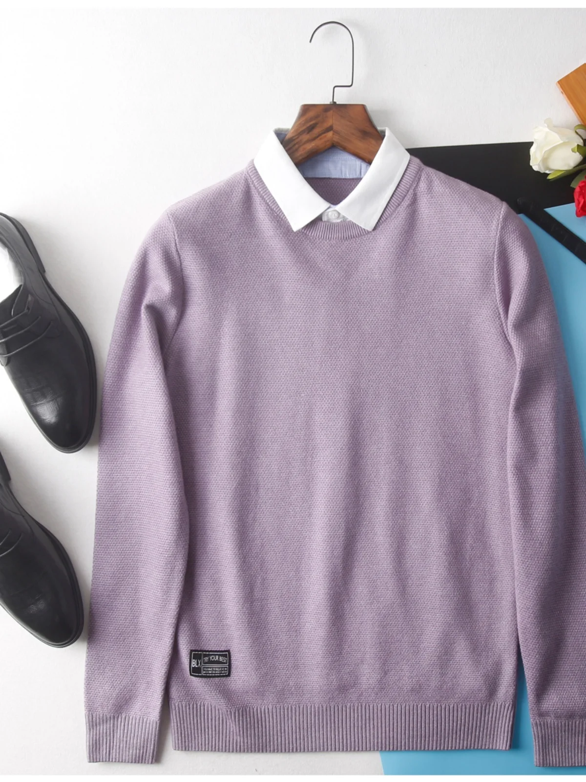 

Мужской повседневный вязаный свитер Thiened, осень-зима, длинный воротник Sve irt, искусственный двухсекционный трикотаж, мягкий полиэстер, нейлоновая смесь