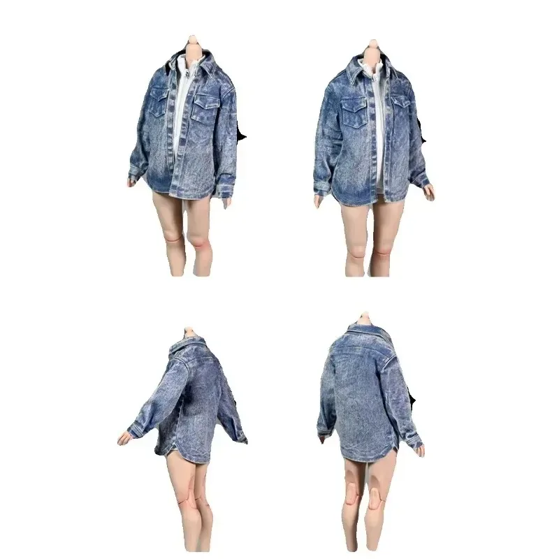 Escala 1/6, soldado feminino, tendência, solto, casaco de trabalho, camisa jeans lavada para figura de ação de 12 polegadas, acessórios, corpo diy