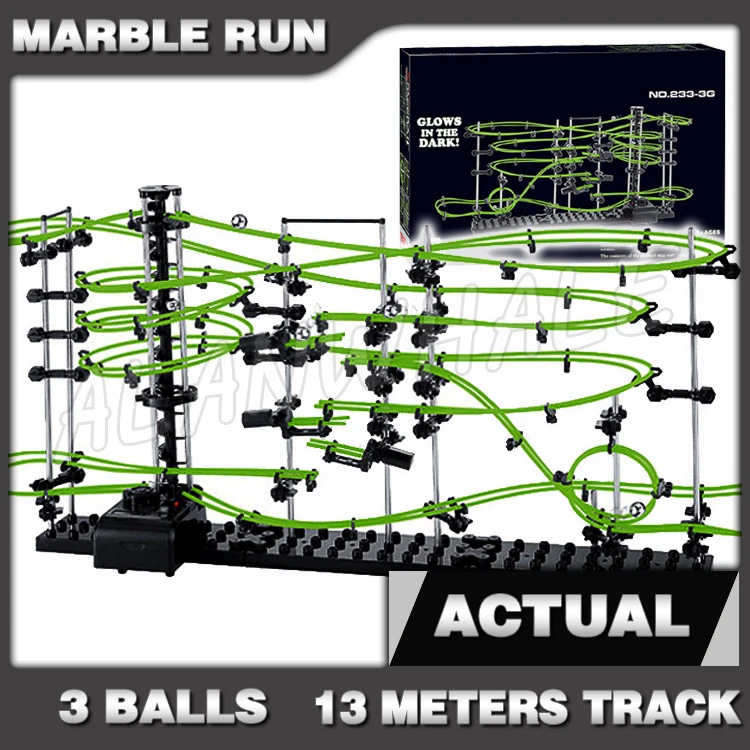 

Рельс 1350 см, уровень 3, мраморный бег, ночь, светящийся в темноте, светящийся в темноте американские горки, модель здания, набор для мальчика, лабиринт, скакающийся шар, скульптура