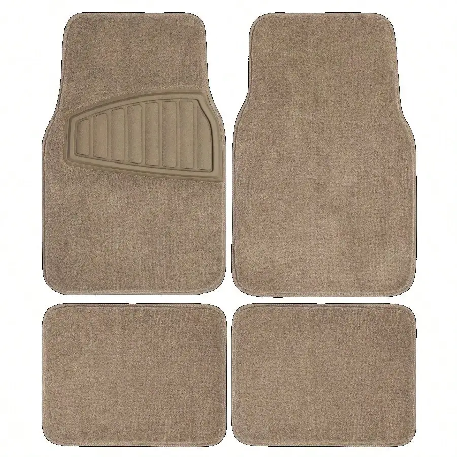 

4 Piece Carpet Car Floor Mats Tufted Polyester Tan