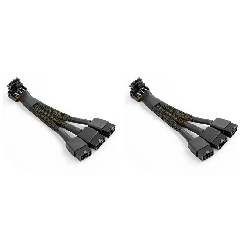 

Кабель-удлинитель 2X 16-контактный GPU на 3X 8-контактный PCIe, 16AWG, PCIe 5.0, 90 градусов, угловой, 16-контактный (12+4) адаптер питания (Тип B)