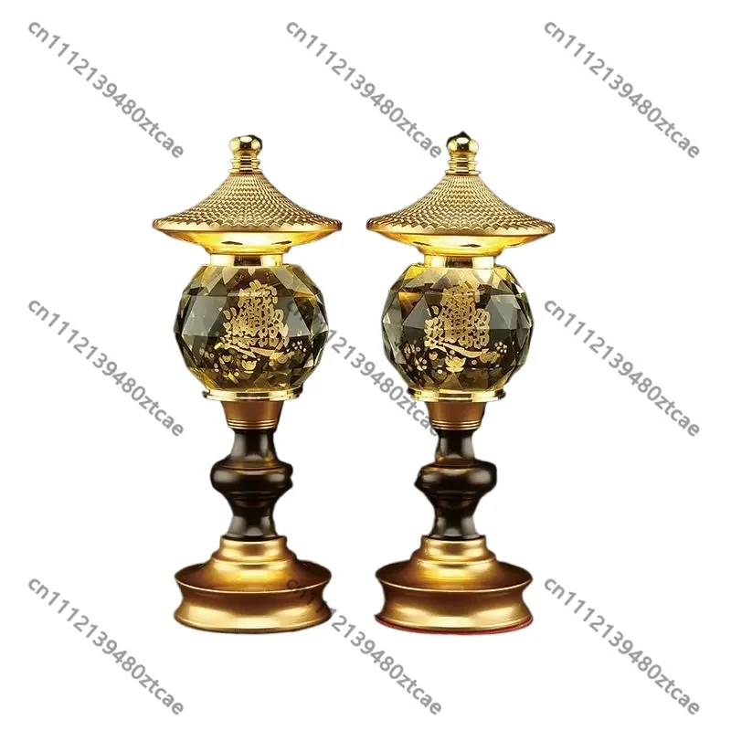 Chinese Classical Crystal Seven Color Lotus Candlestick, 2PCS Feng Shui Candle Holder Home Desktop Decoration Ornament