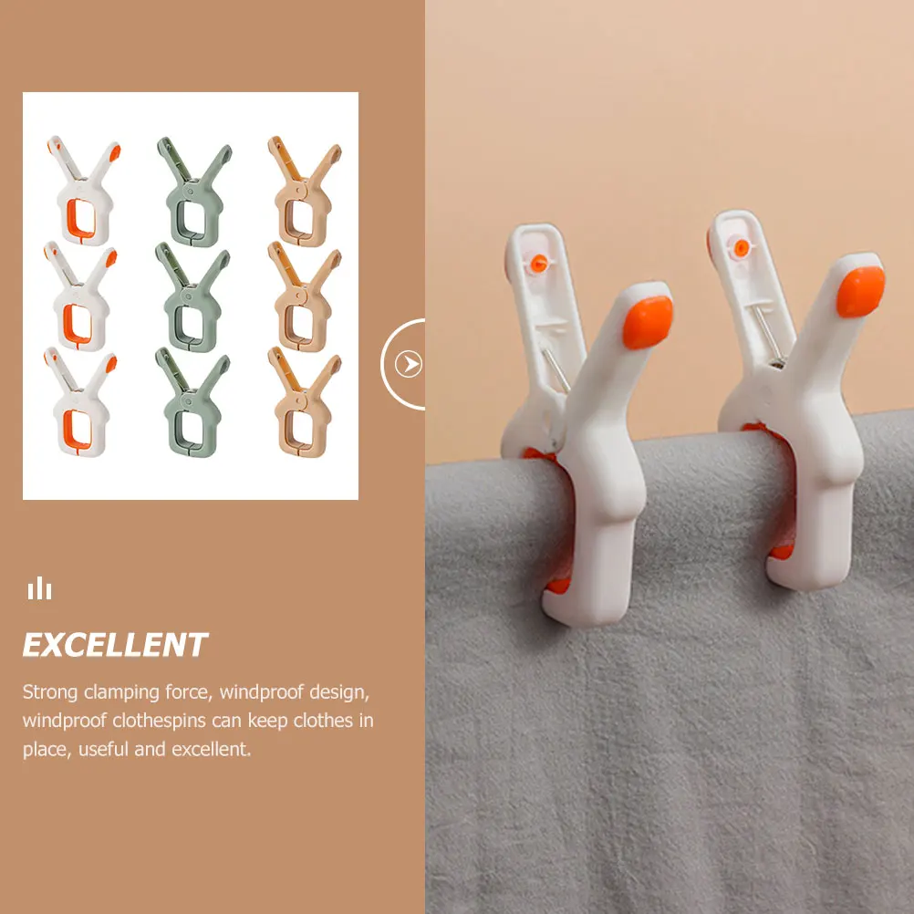 

9pcs Windproof Clothespins Non-Slip Laundry Clips Strong Plastic Clothes Clips For Towel Sock Quilt Drying