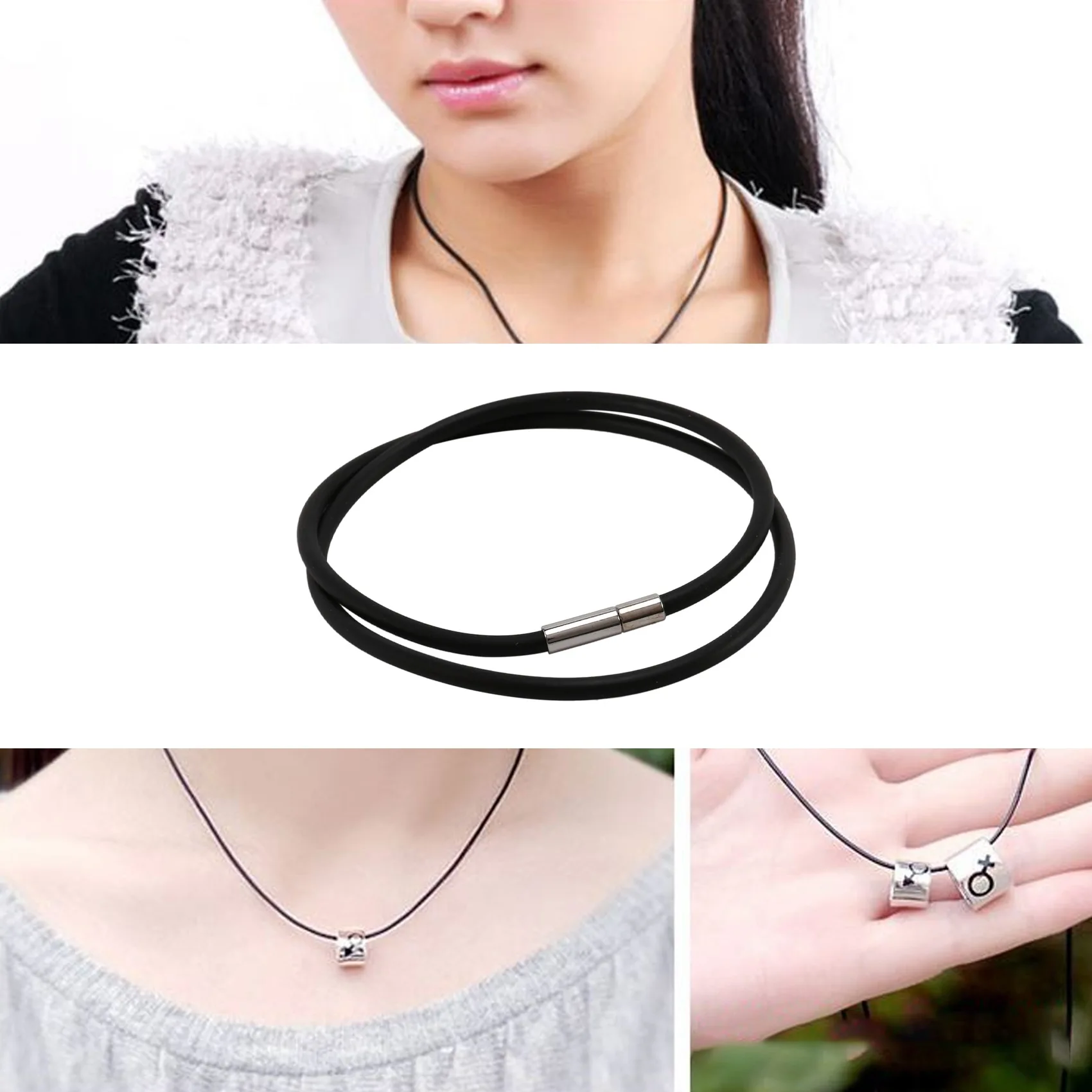 Collar de cordón de caucho negro FZFZ de 3 mm con cierre de acero inoxidable - 18 pulgadas