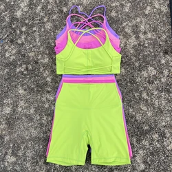 Gym Sports Set Women Yoga Shorts Set 2 Piece Workout Outfit Fitness Suit Cross Straps Bra High Waist Shorts Running Tracksuit