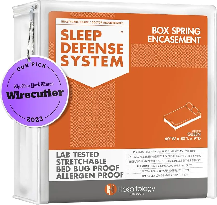 

Box Spring Encasement - Zippered Bed Bug Dust Mite Proof Hypoallergenic - Sleep Defense System - Queen –60" W x 80" L