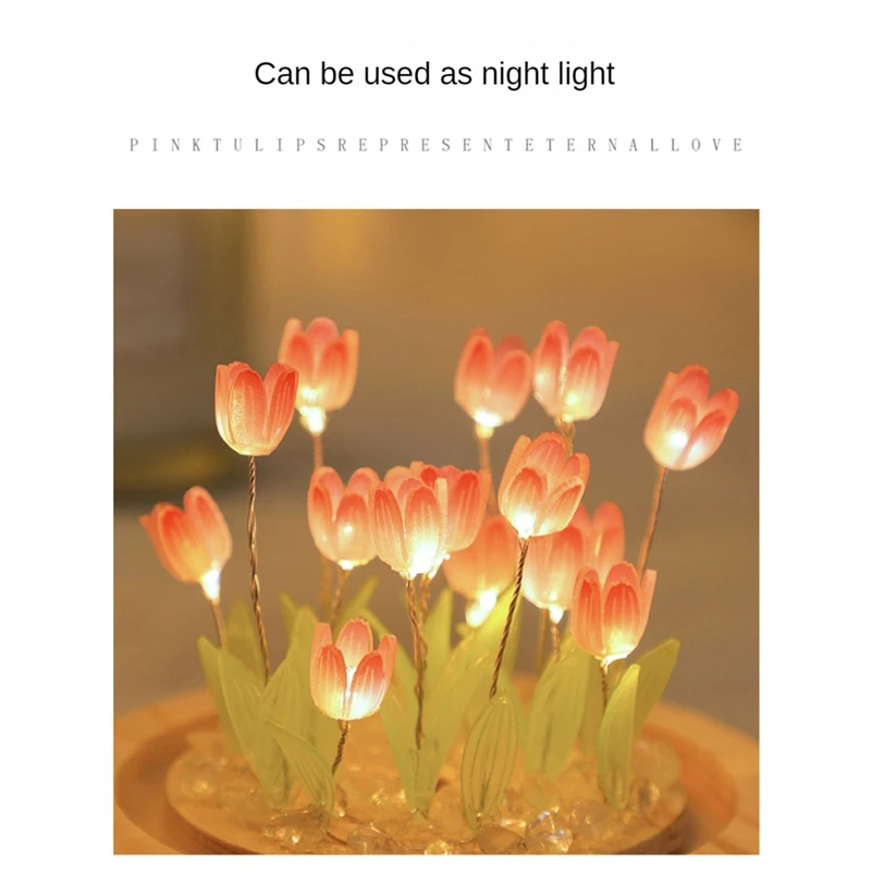 1 PCS Tulips Night Light Handmade DIY Tulip Girl Living Room Night Light Desktop Light Romantic Ambient Lamp Yellow