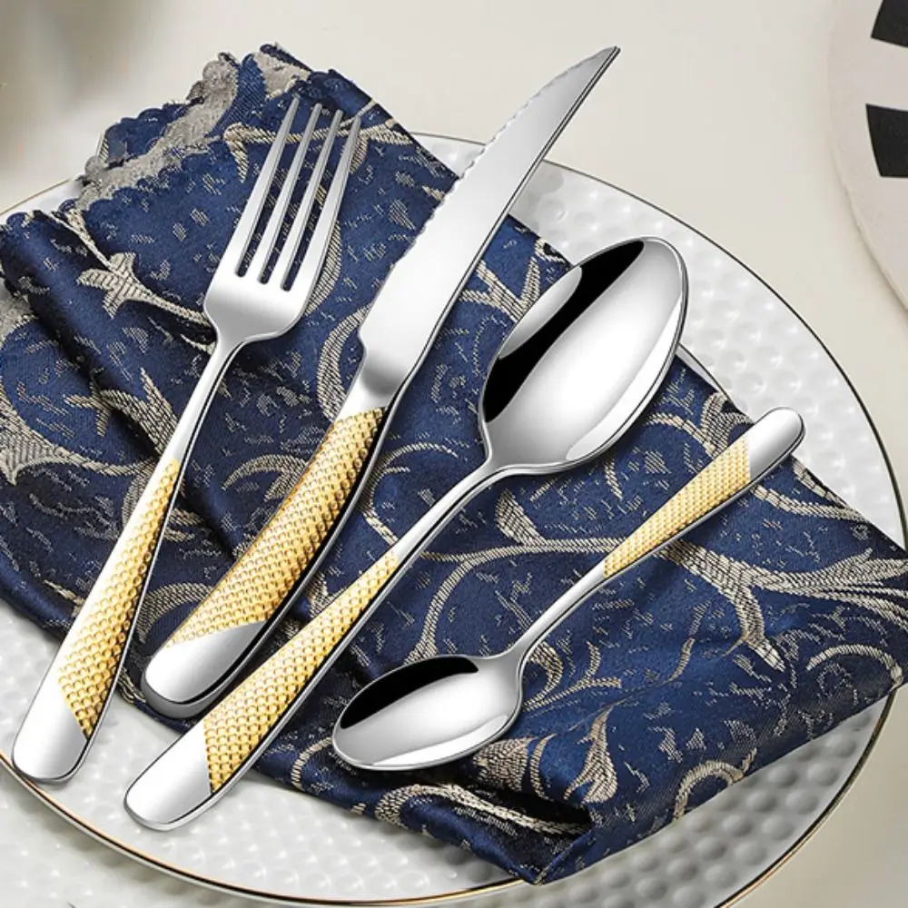 

24 шт., зеркально полированный набор столовых приборов для стейка, набор столовых приборов из нержавеющей стали с нескользящей ручкой, утолщенная десертная вилка, набор ложек