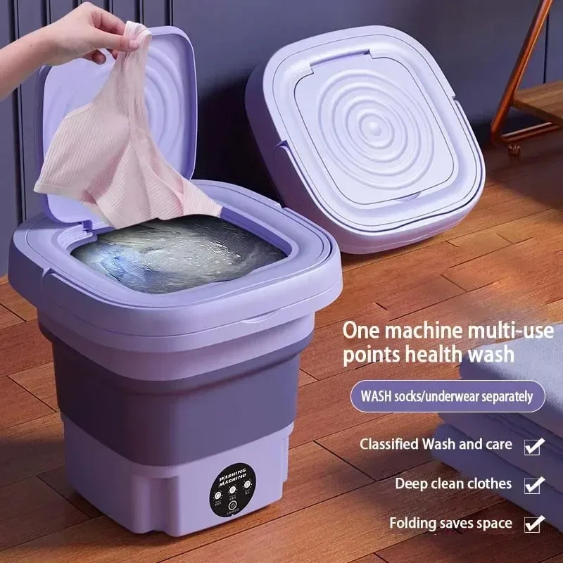 8L Mini Portable Foldable Washing Machine With Spin Dryer For Socks Underwear Panties Household Small Washer