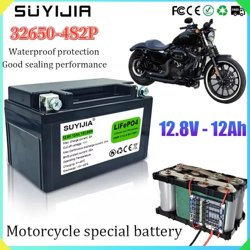 

LiFePO4 12.8V 12Ah Motorcycle Battery CCA 300A Motorcycle Motor Starter Battery BMS 12V Lithium Phosphate Scooter Engine Battery