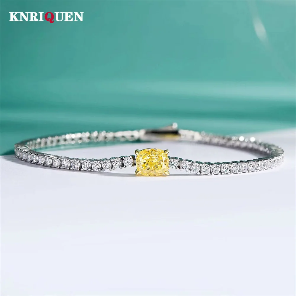 

Charms 100% 925 Real Silver 1ct Topaz Gemstone 0.3ct Tennis Chain Bracelet Lab Diamond Women Party Fine Jewelry Anniversary Gift