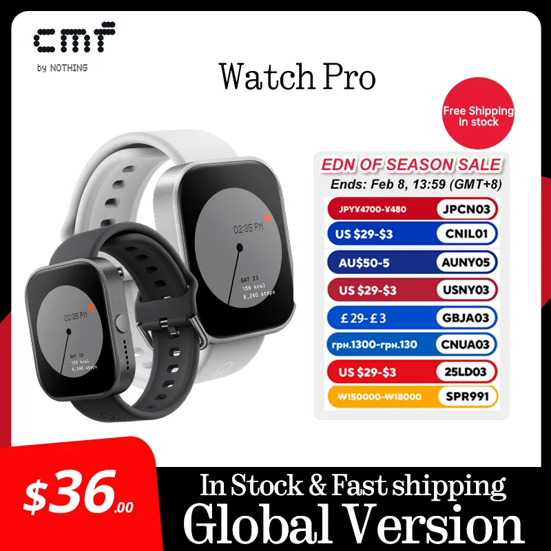 Глобальная версия CMF от Nothing Watch Pro 1,96 дюйма AMOLED Bluetooth 5,3 BT звонки с шумоподавлением AI GPS Smartwatch CMF watch Pro