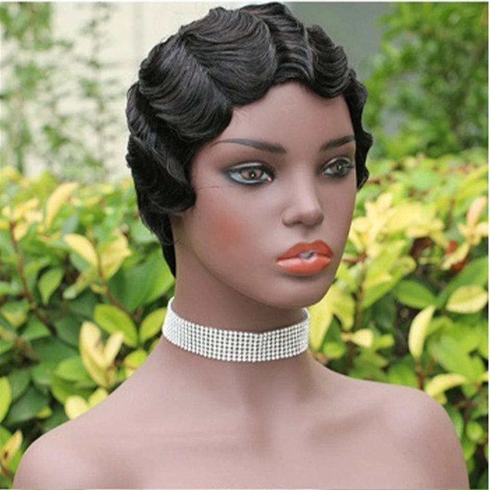 4inch Black And 4# Short Finger Wavy Wig Curly Black Cute Wig Real African Black Wigs For Women Mommy Wig Is Looks Natural