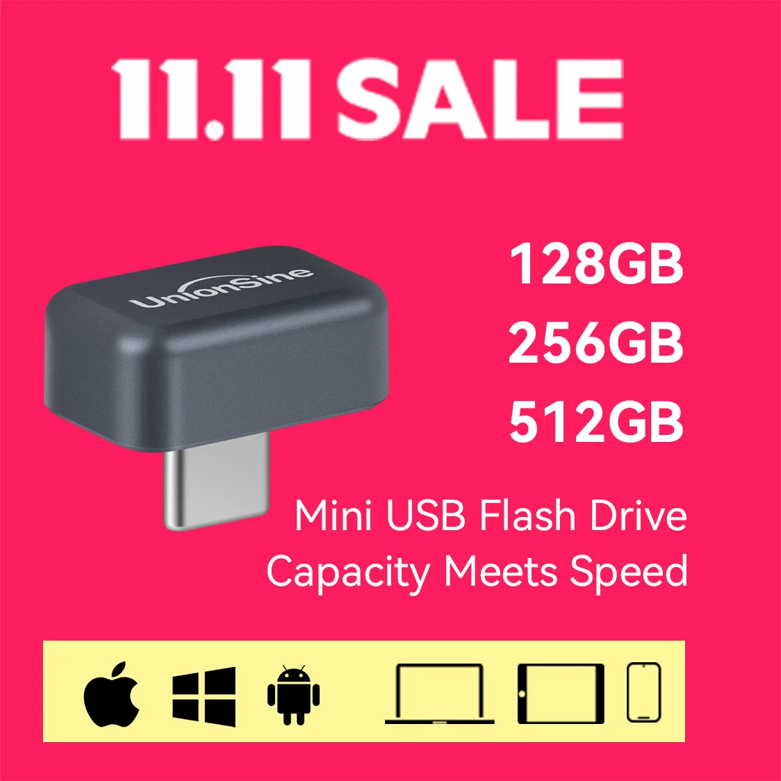 

UnionSine Мини USB флеш накопитель 128/256/512 ГБ со скоростью 450 МБ/с, портативное SSD хранилище для телефона и компьютера, расширьте свою память