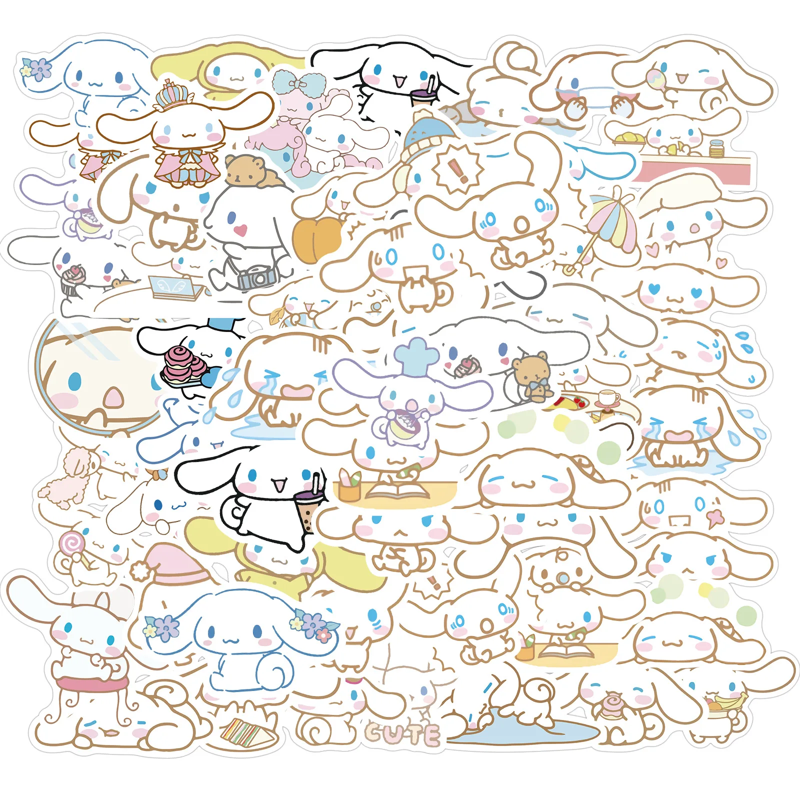 50PCS Funny Cinnamoroll Home Decorative Graffiti Stickers Cartoon Anime Cute Book Stationary Wall Car Travel Kids Sticker