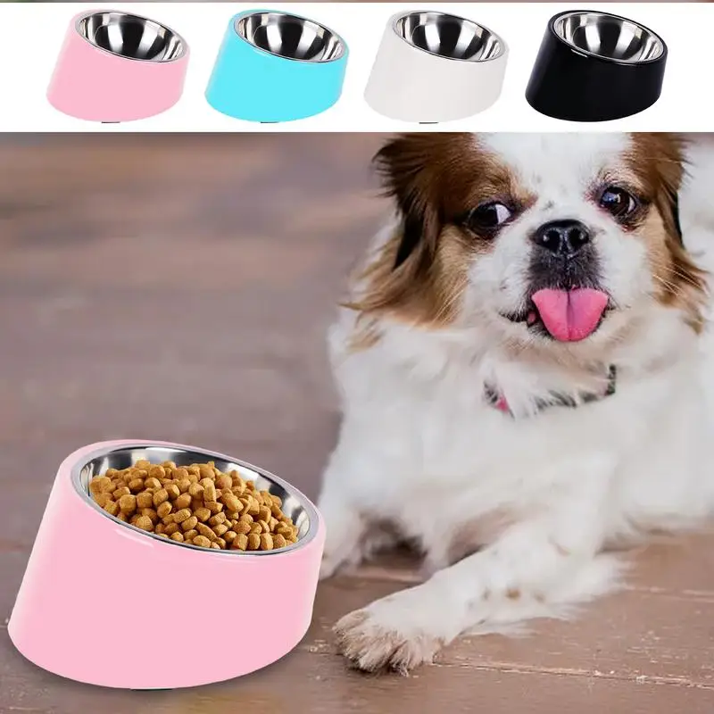 Slanted Cat Food Bowls Angled Wide Shallow Dish Removable Stainless Steel Anti-slip Tilted Cat Bowl For Cats And Puppy Backflow