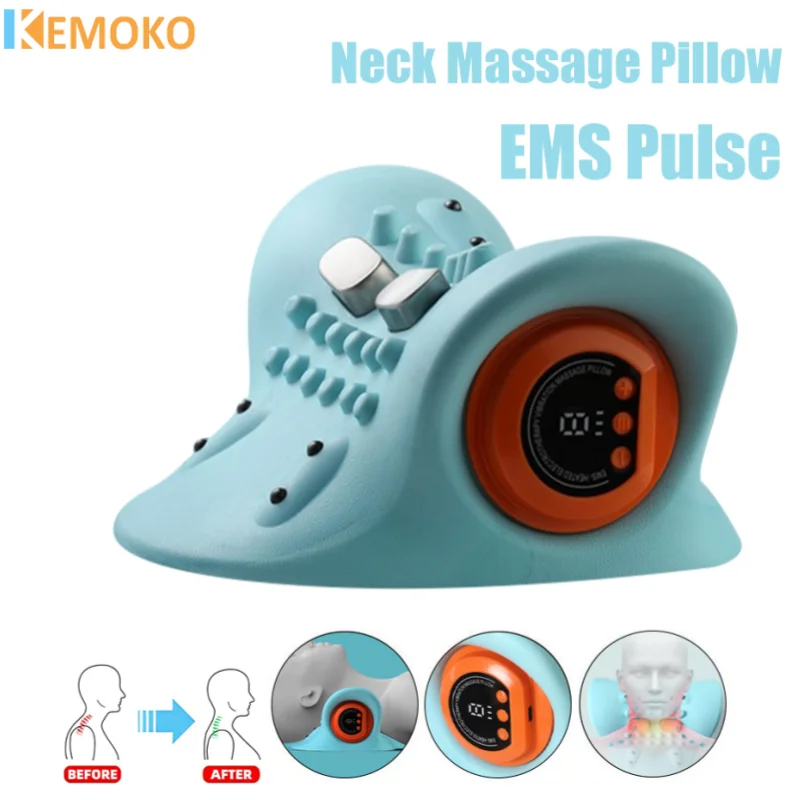 EMS Neck Shoulder Acupoint Massager Cervical Neck Pillow Stretcher Chiropractic Traction Device Pain Relief Cervical Spine Care