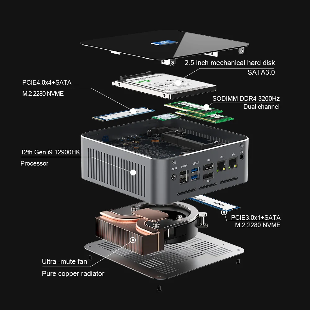 인텔 코어 i9-13900H i7-13800H 게임용 미니 PC, 윈도우 11, 2 * DDR5 맥스, 4TB NVME, 2*2.5G LAN, 8K NUC 게이머 PC 컴퓨터, WiFi6, 13 세대