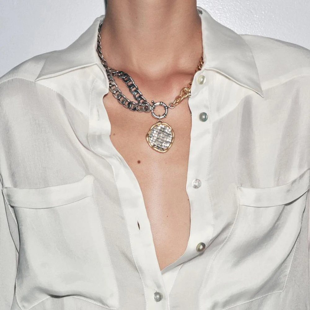 

Exaggerated Big Double Layer Metal Chain Choker Necklace for Women Hip Hop Punk Pendant Necklaces Jewelry Gifts