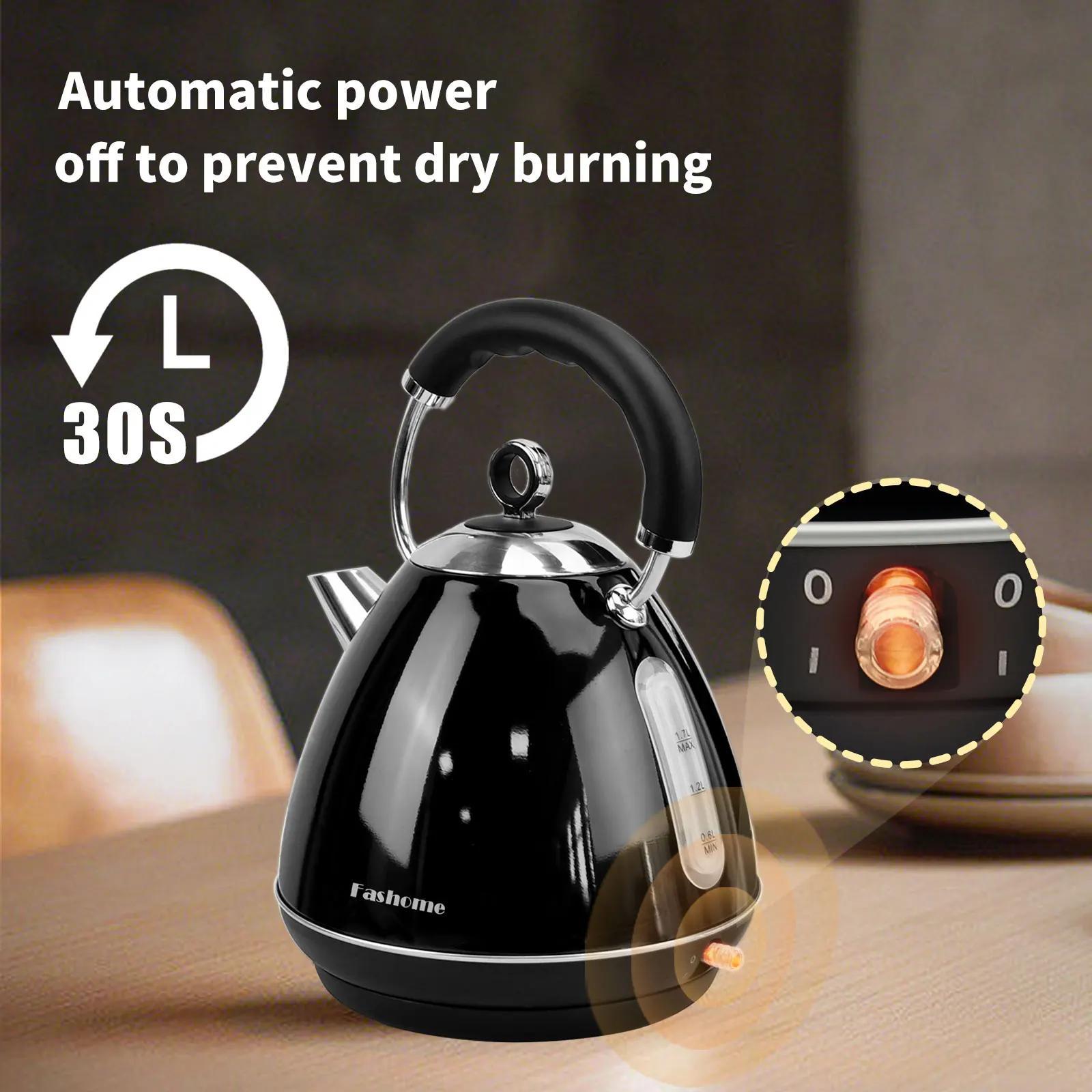 Bouillotte à eau chaude en acier inoxydable avec indicateur LED, bouilloire électrique à ébullition rapide, cafetière, théière pour la famille, cadeaux de Noël, 1500W, 120V