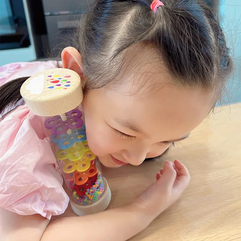 Bebê chuva de madeira som tubulação simulação brinquedo, ampulheta diversão música agitador, educação precoce iluminação brinquedo, presente