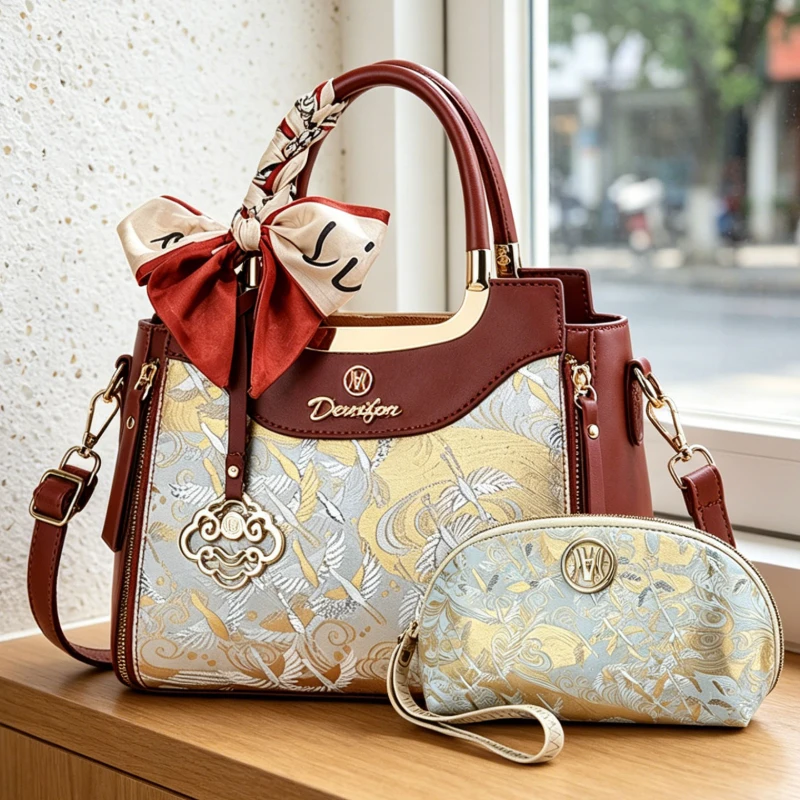 Light Luxury Embroidered Women's Handbag, 2-Piece Women's Bag Set, Exquisitely Designed Women's Shoulder Bag