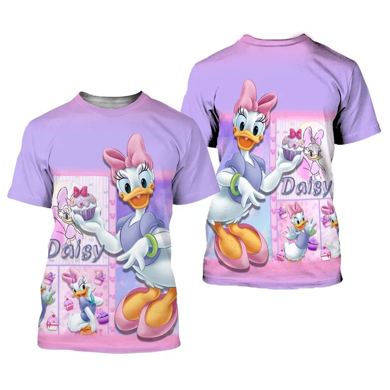 Paars Daisy Duck 3D T-shirt Leuke Cross Comic Boek Patroon Disney 3DT Shirt Unisex Casual Korte Mouw Holiday Resort kleding