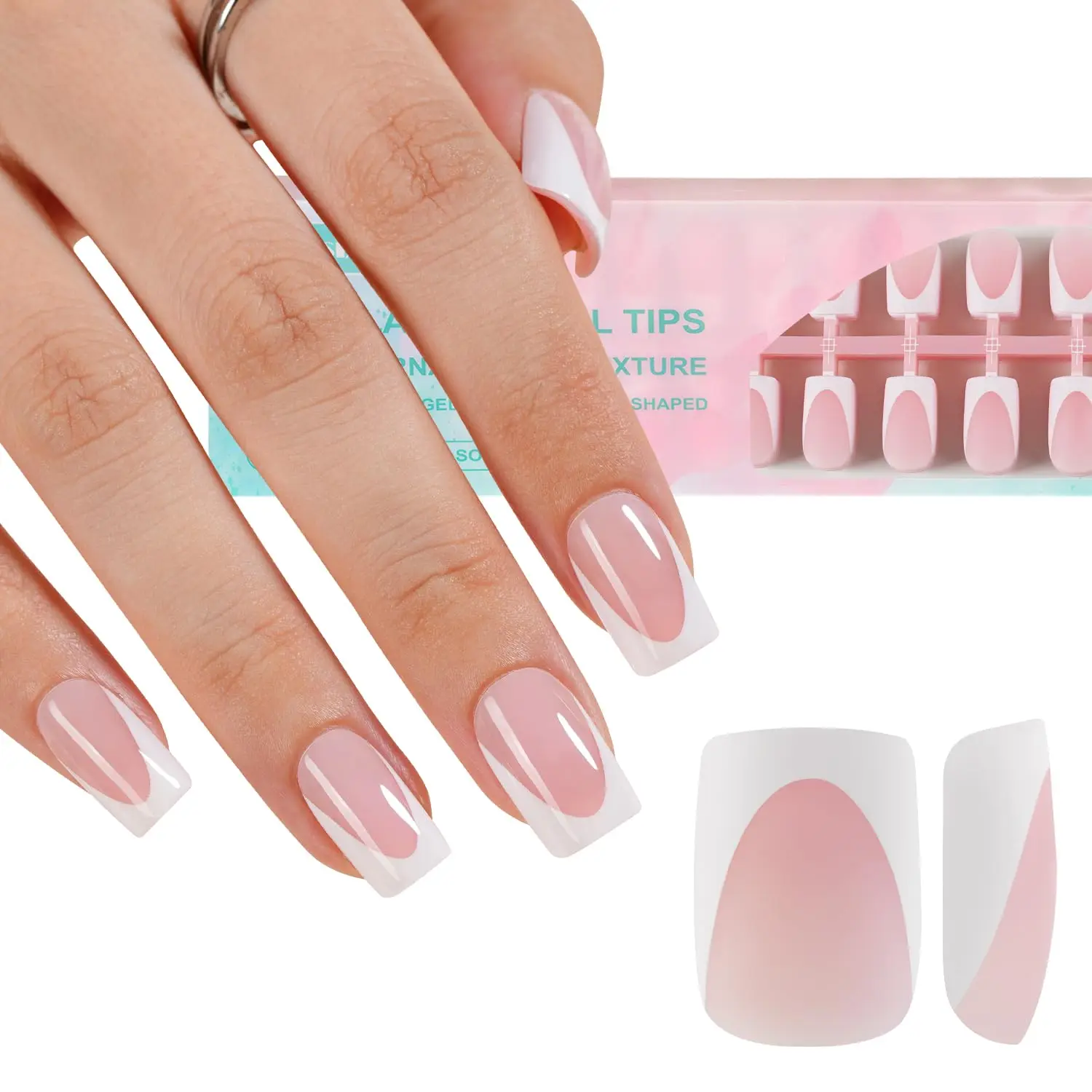 

Deep French Gel Nail Tips, 160Pcs Short Square Press on Nails, No Need to File, Pre-lasting Fake Nails for DIY 16 Sizes
