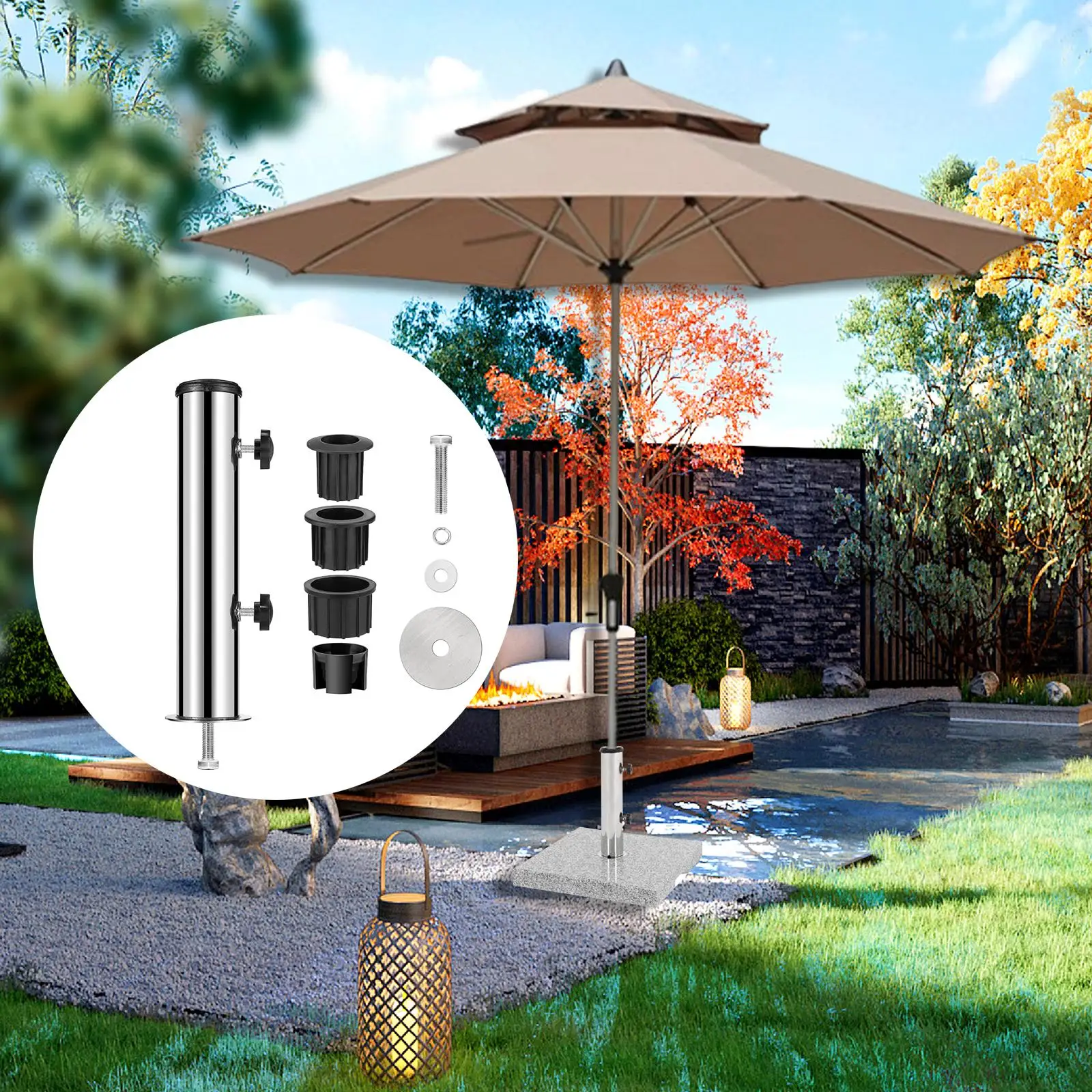 Umbrella Stand Tube Replacement Sun Shelter Marble Flag Pole Holder Deck Steel for Courtyard Summer Beach Beach Pontoons Docks