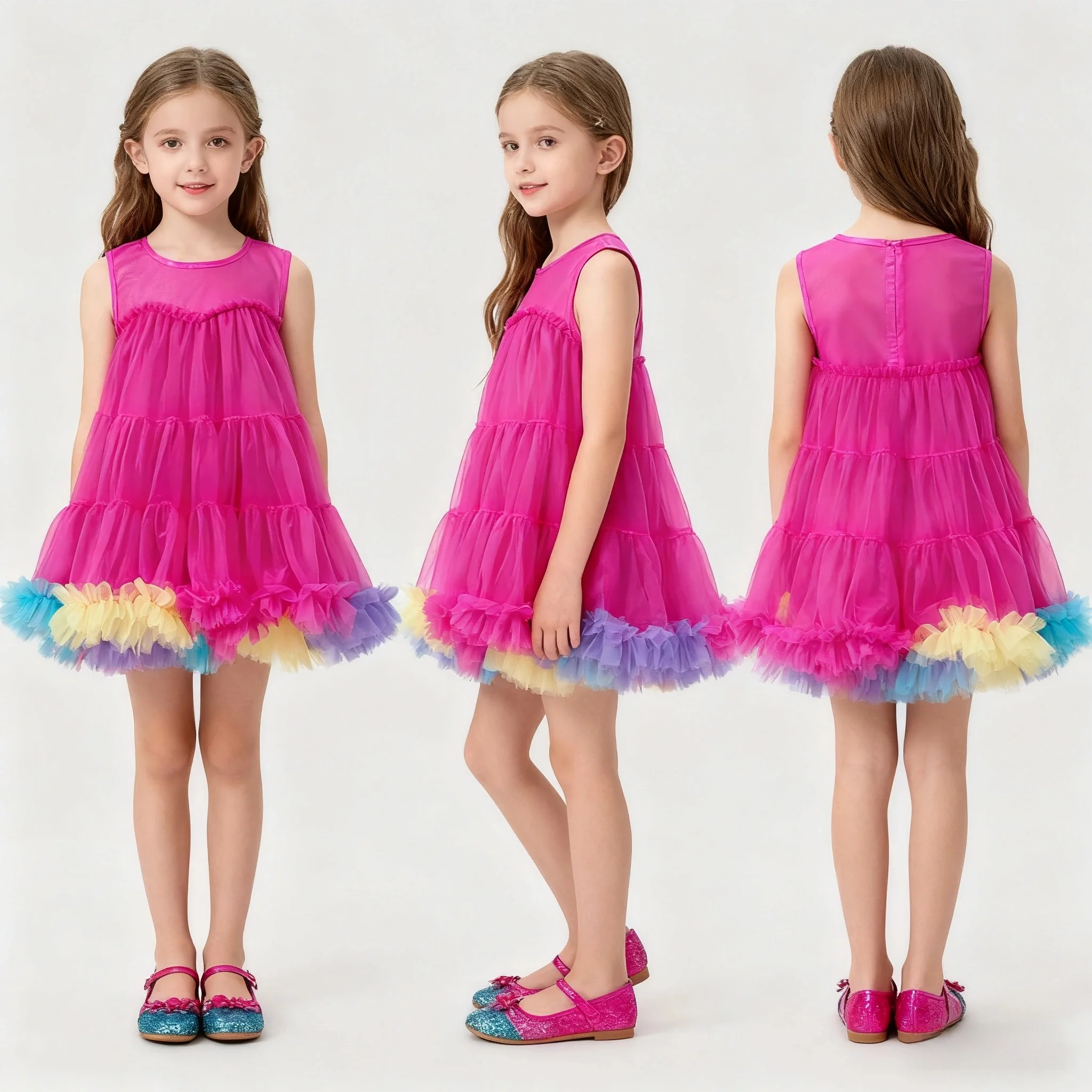 

Sleeveless Tutu Dress for Girls Age 2-6, Flared Layered Tulle Skirt Twirls Like an Umbrella, Perfect for Princess Party, Ballet,