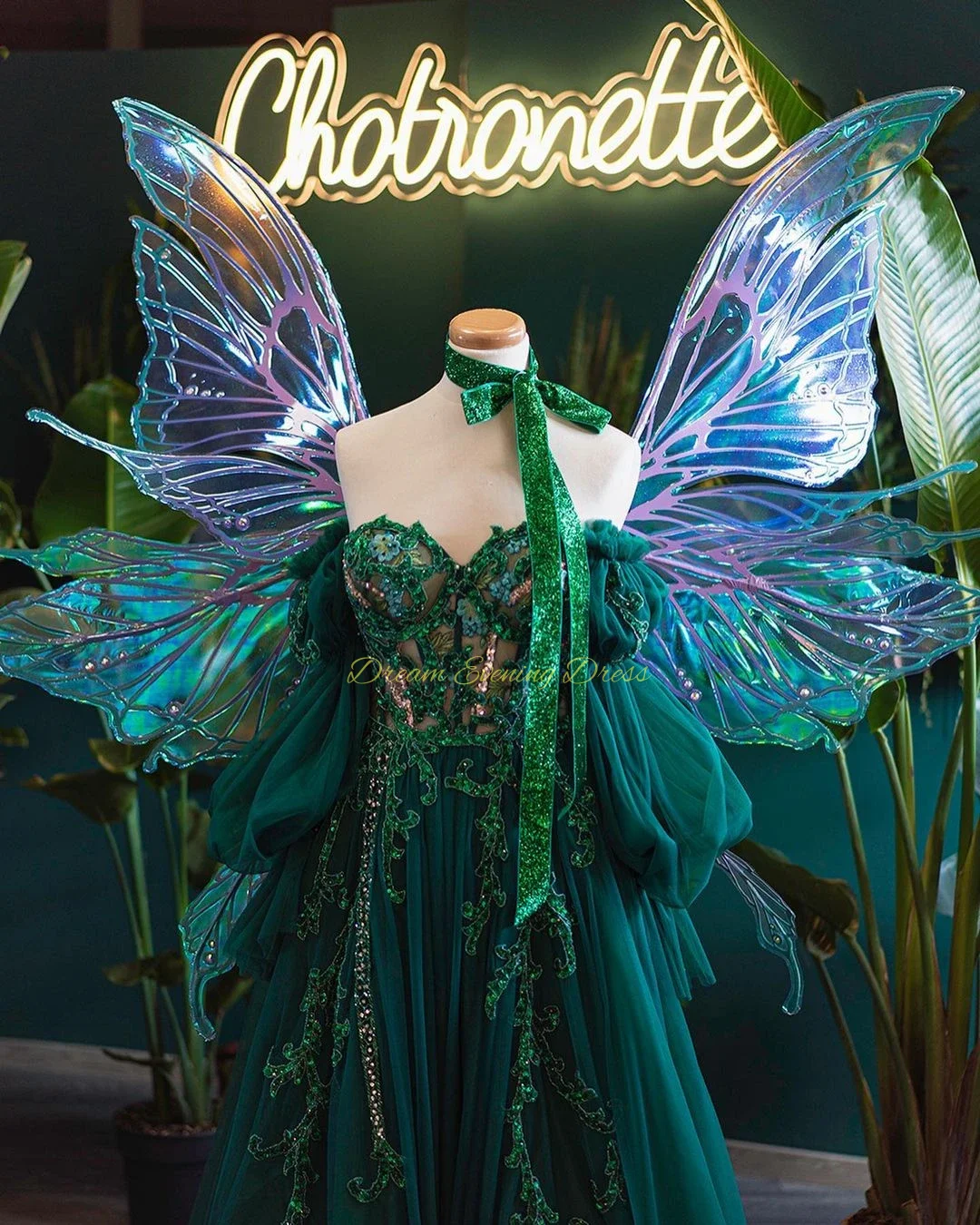 Robe de Soirée en Dentelle Perlée Vert Foncé pour Femme, Décalque de Manches à Bulles, Décalcomanie Off Initiated Chérie, Robes de Bal Formelles, 2023