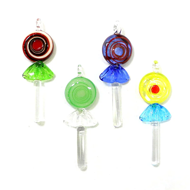 2pcs Cute Mini Glass Lollipop Pendant Creative Handmade Candy Ornaments Christmas Decor Pendant Woman Jewelry Making Accessories