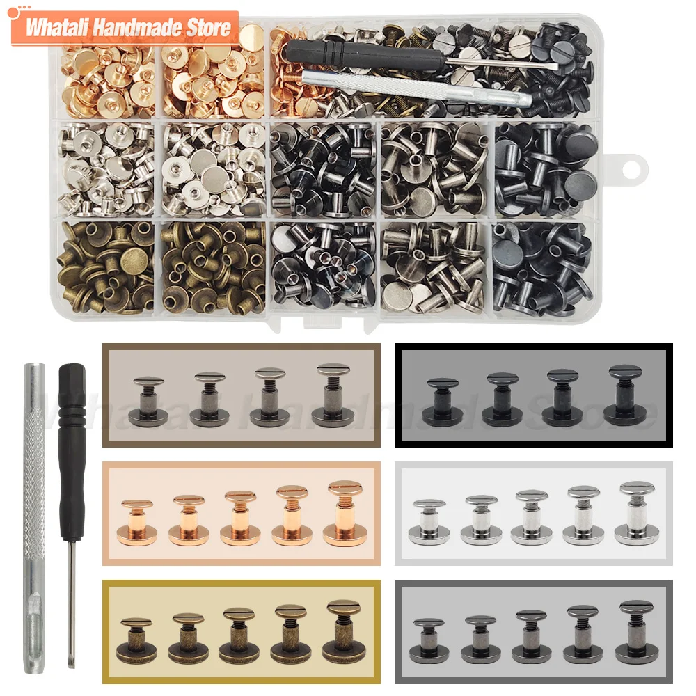 40-140set Metal Screw Nail Rivets Head Belt Strap Chicago Screws With Box For Luggage Leather Craft Clothes/Bag Wallet Fasteners