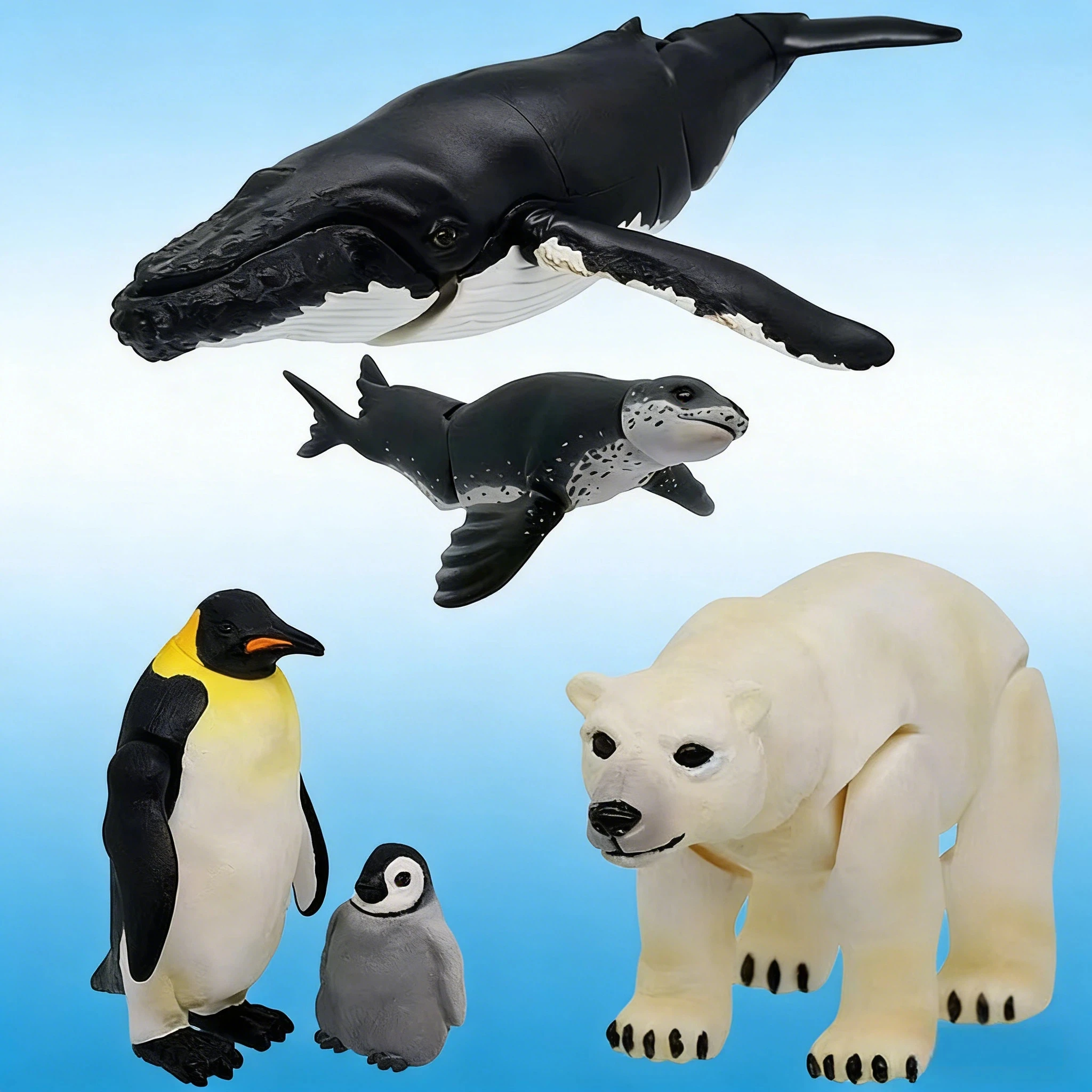 

Новинка! Набор фигурок животных в закрытой упаковке: кит-горбатик, полярный медведь, императорский пингвин, тюлень. Настольное украшение, подарок-сюрприз, сувенир.