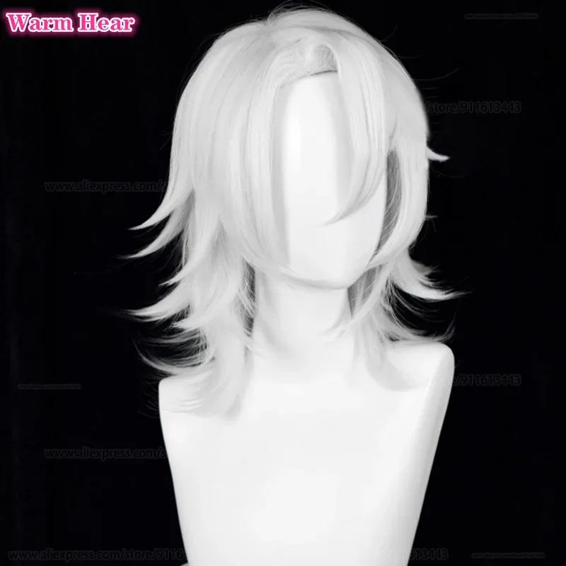 Uzui Tengen Cosplay Wig 35cm/40cm 2 Styles Silver White Cosplay Anime Wigs Heat Resistant Synthetic Hair Wig Party Hair +Wig Cap