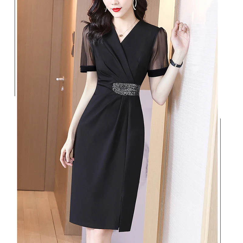 Robe Socialite de luxe en Satin d'acétate noir, mi-longue, Vintage coréen, Hepburn, élégante, moulante, décontractée, bal de nuit, 2025