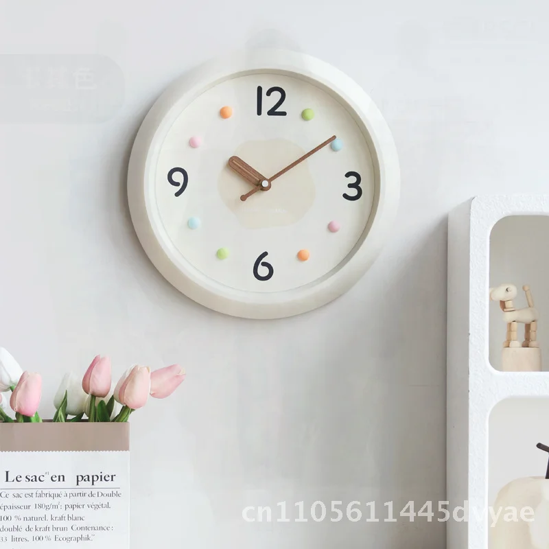 

Modern Simple Cream Style Wall Clock Home Decor Cute Restaurant Clock round Shape Battery Powered Living Room Wall Art 12inch