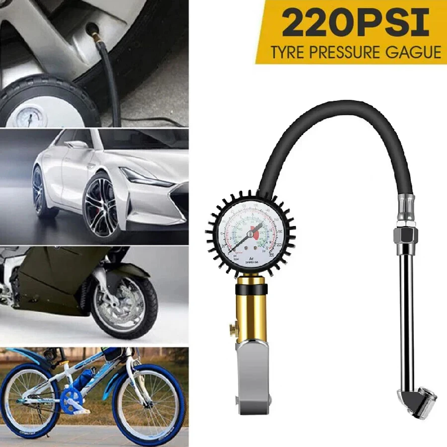

New 0-220Psi Car Tire Pressure Gauge Pressure Gun Type For Air Compressor Auto Motorcycle SUV Inflator Pump Tire Repair Tool