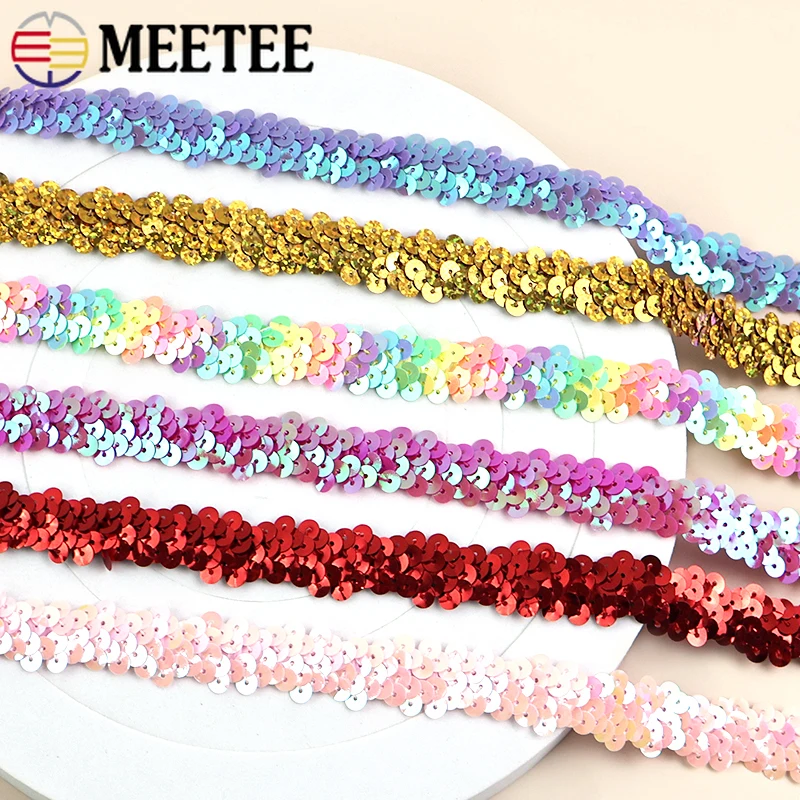 

2/5/10M Meetee 20mm Sequins Strech Lace Elastic Band Dance Dress Decoration Laces Ribbon Trimming DIY Garment Sewing Accessories